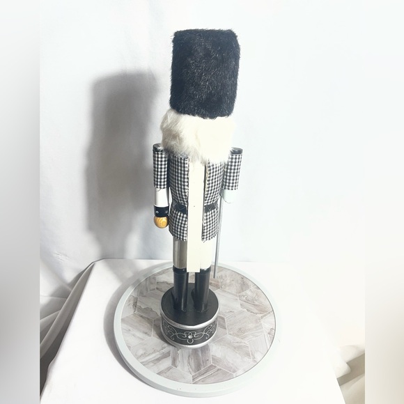 Black & White Nutcracker Figurine Faux Fur Hat Wooden...